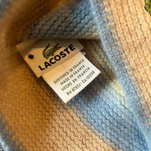 Lacoste 100% Wool Blue and Cream Beanie Winter Hat - Picture 2 of 3